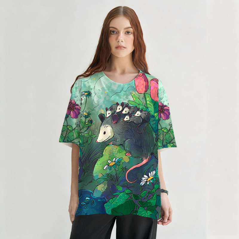 ShawnCraft® Official: Opossum Meets Frog Graphic Print T-shirt - Premium Breathable Cotton Apparel