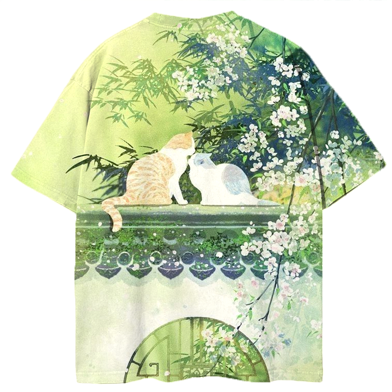 Kissing Catsl Graphic Print T-Shirt - Vintage Washed Apparel by VanceMade
