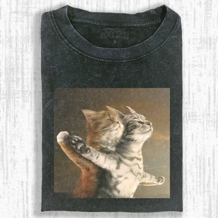 Wacky Hugging Cats T-shirt - Vintage Washed Apparel by VanceMade