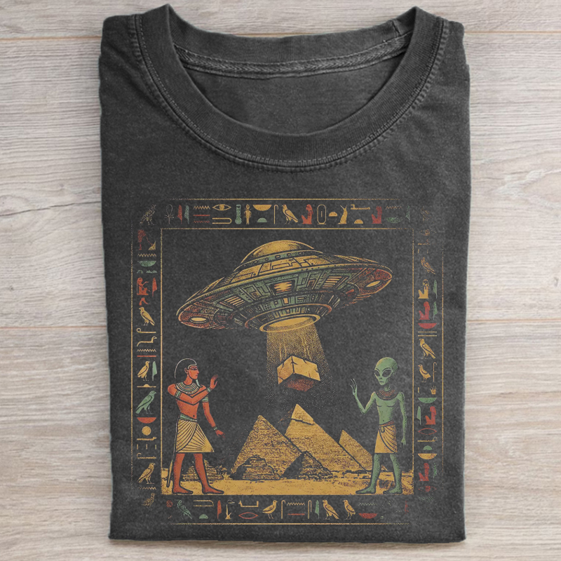 Alien UFO Pyramid Ancient Egypt T-shirt - Vintage Washed Apparel by VanceMade