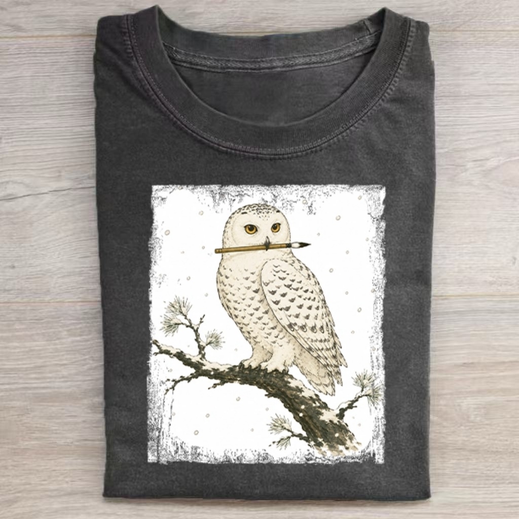 Vintage Snowy Owl Painter Art T-Shirt