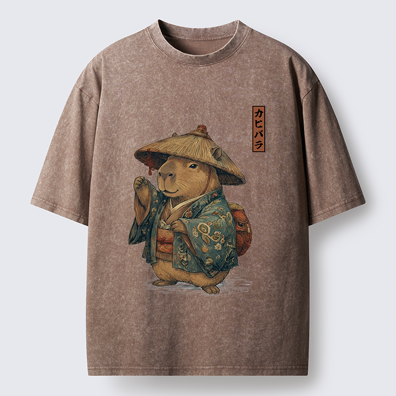 Traveling Capybara Washed T-Shirt - Vintage Washed Apparel by VanceMade