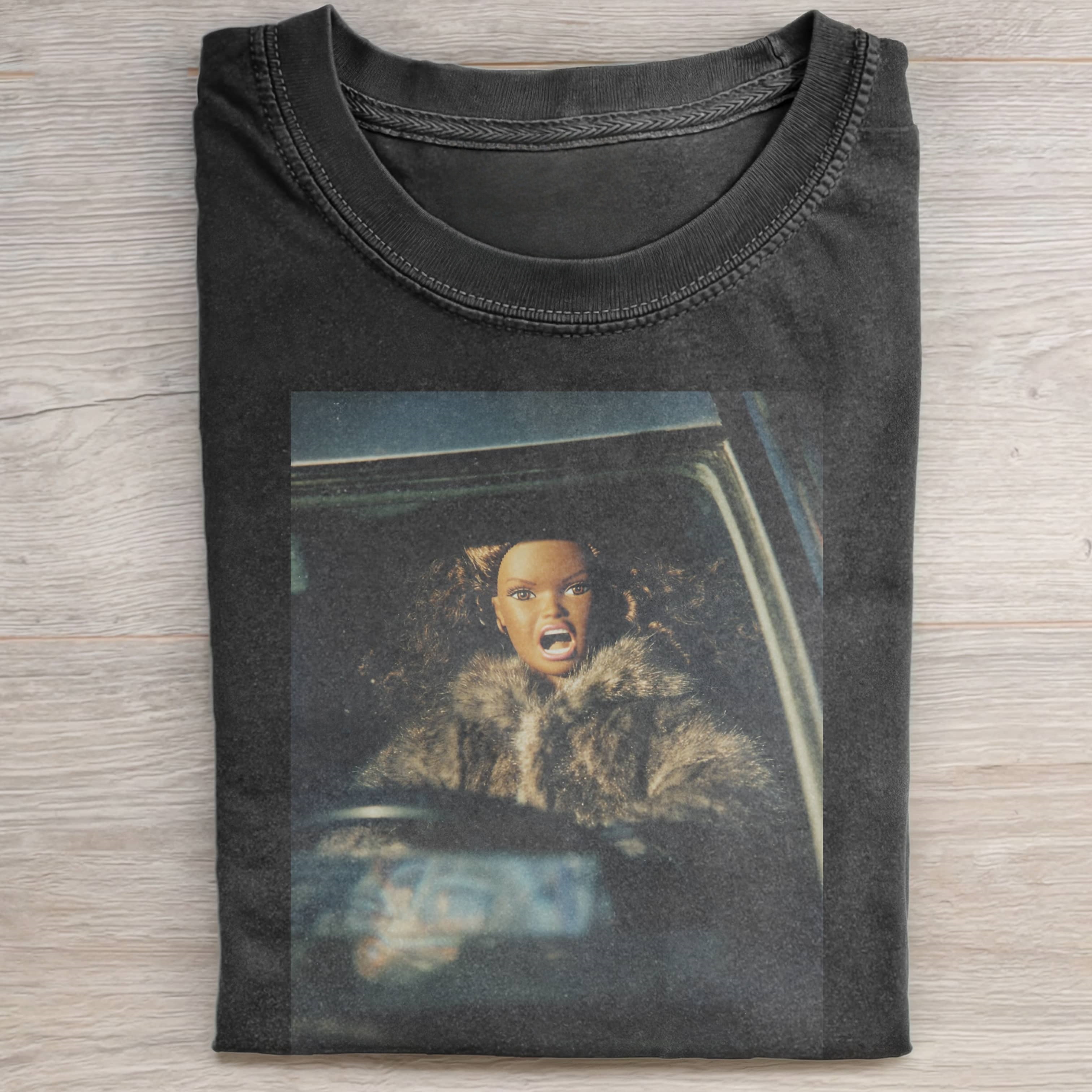 DRIVING BLACK Funny Doll FaceCORE TEE