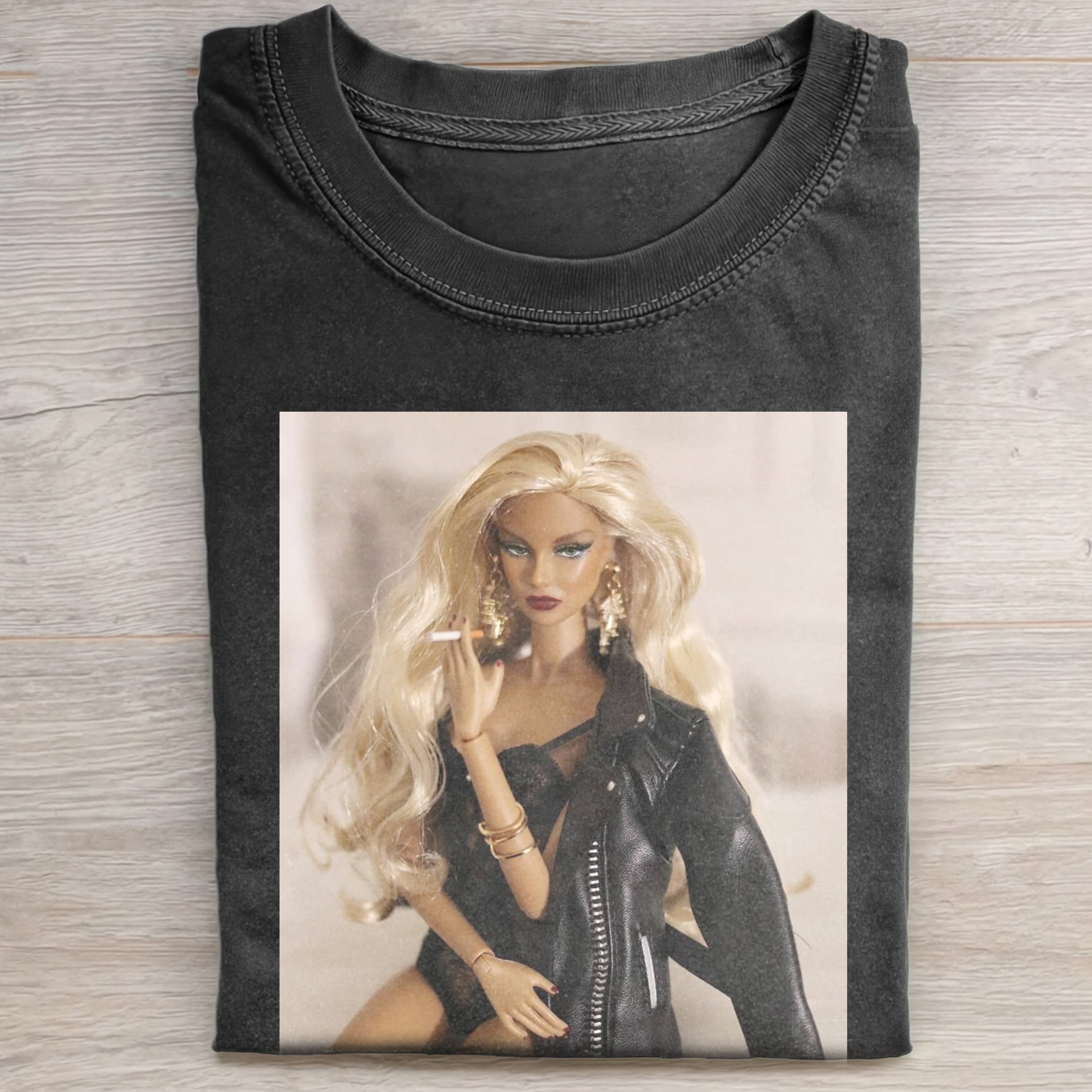 Funny Doll FaceCORE MEME SLOUCHY SMOKING TEE