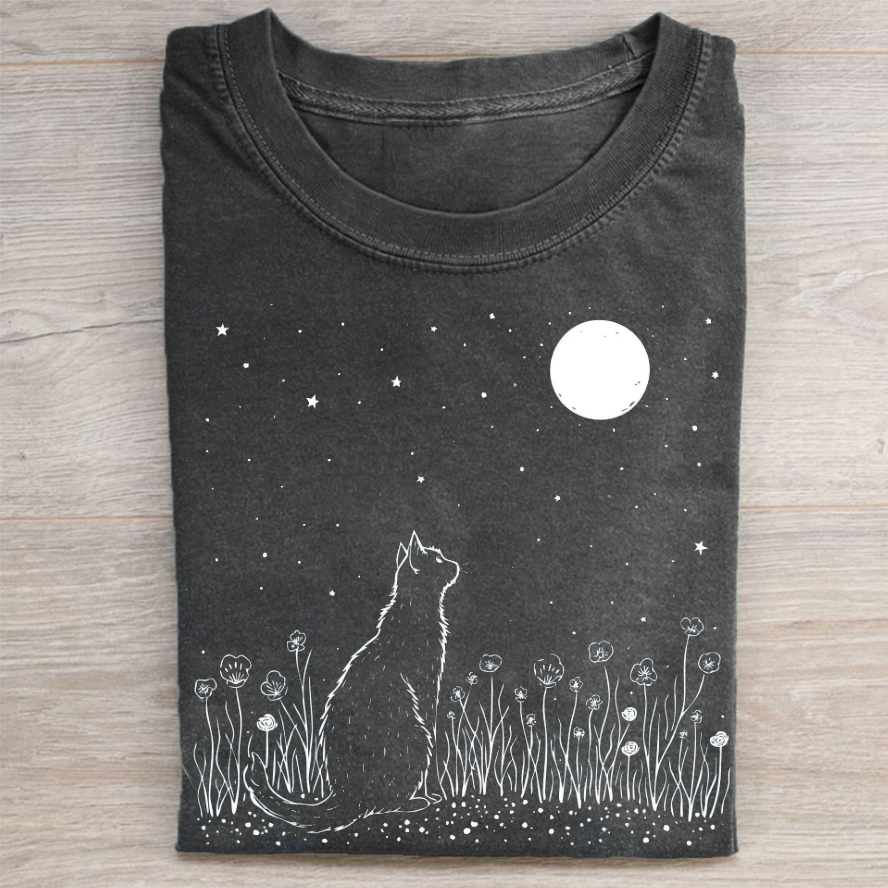 ShawnCraft® Official: Floral Mandala Moon Cat T-shirt - Premium Breathable Cotton Apparel