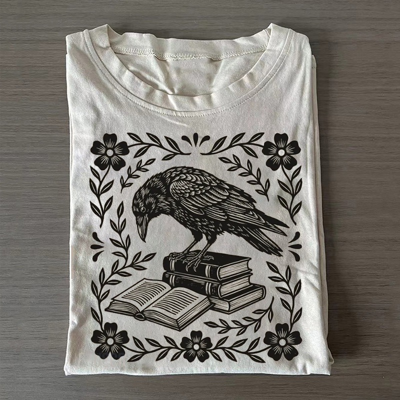 Bookish Raven Linocut T-shirt