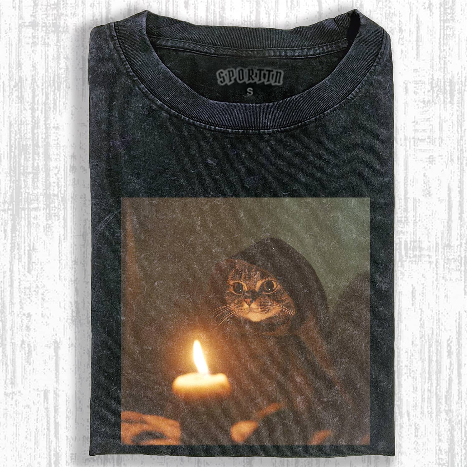 Wacky Mystic Cat with Candle T-shirt  - Vintage Washed Apparel by VanceMade