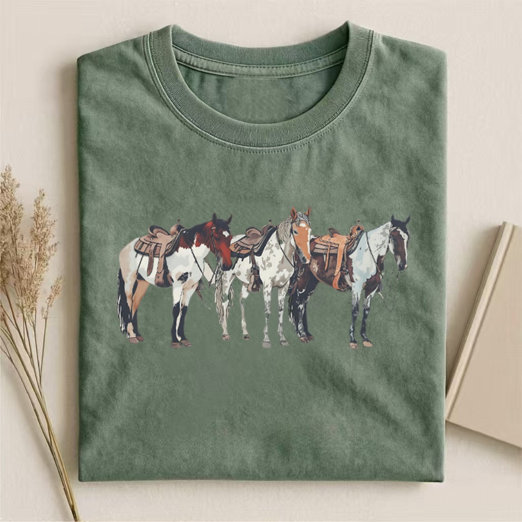 Western Horse Trio Lineup T-shirt - Vintage Washed Apparel by VanceMade
