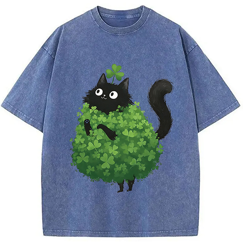 St. Patrick's Day Decorated Cat Washed T-Shirt-Vance