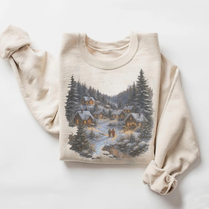 Retro Christmas Winter Village Sweatshirt - Vintage Washed Apparel by VanceMade