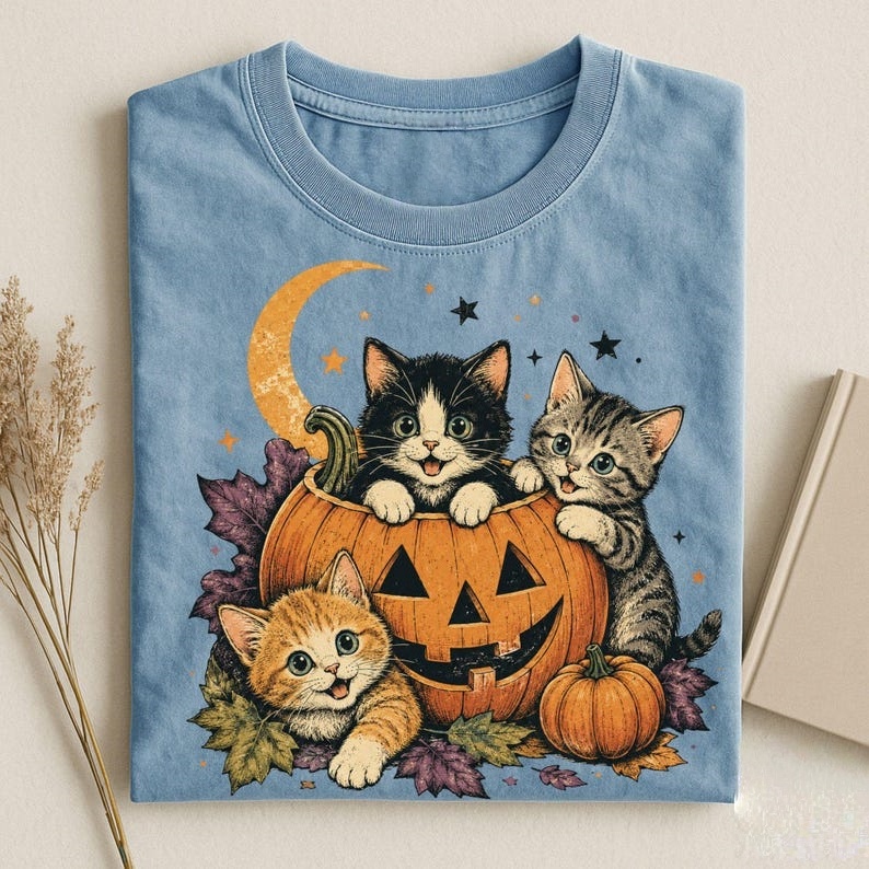 Halloween Pumpkin Kittens Fall Graphic T-Shirt