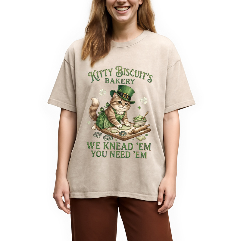 Funny Cat St Patrick's Day Washed T-Shirt-Vance