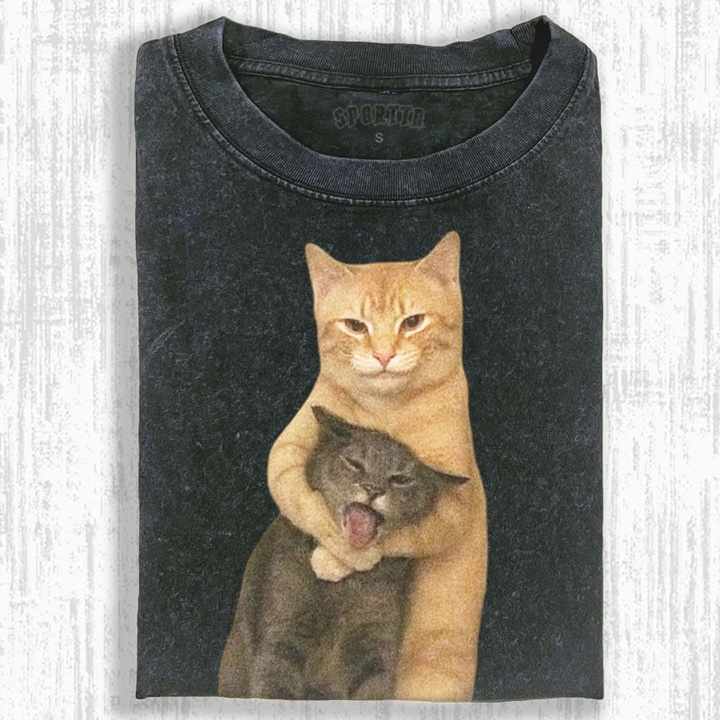 Wacky Cat Hugging Another Cat T-shirt/Sweatshirt/Hoodie - Vintage Washed Apparel by VanceMade