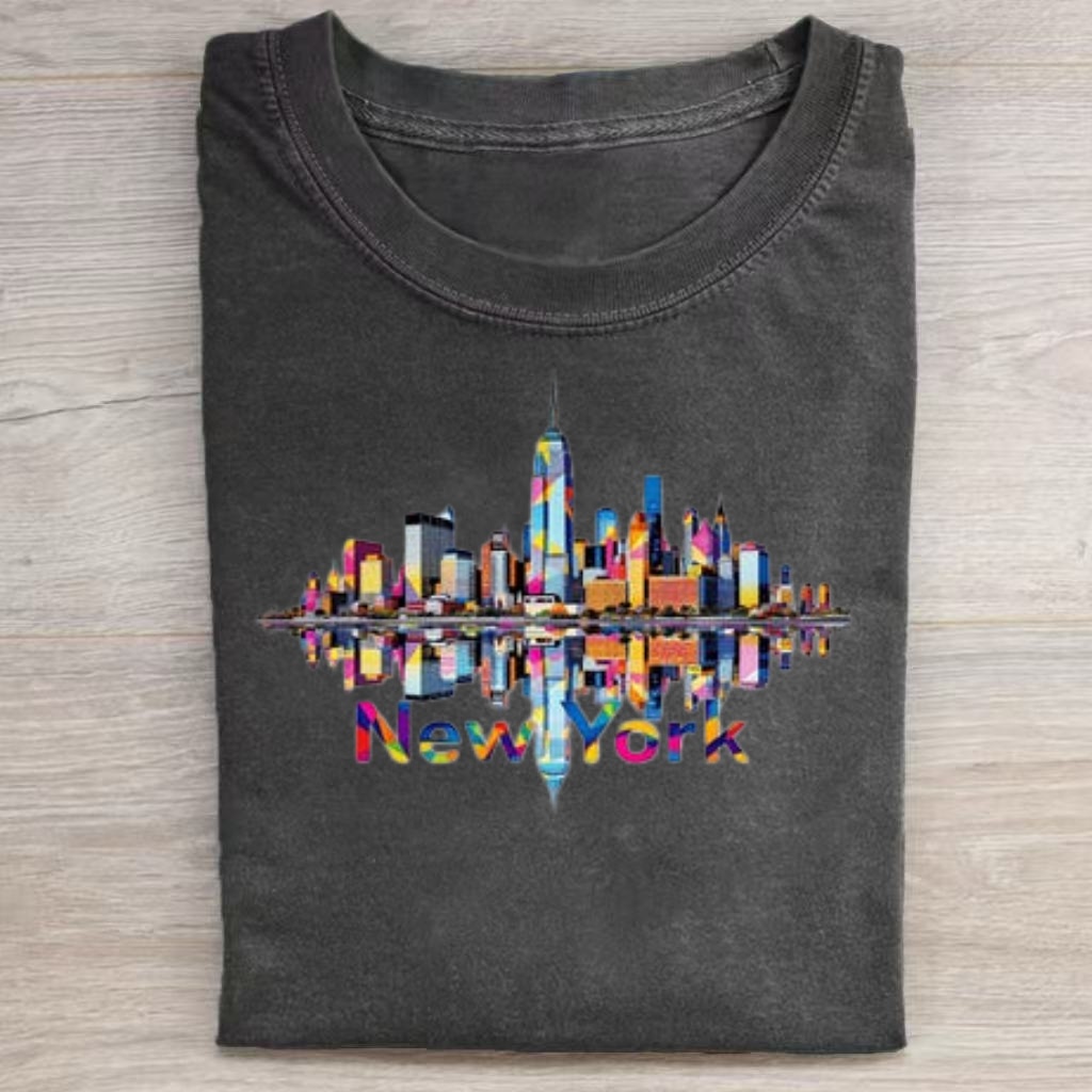Rainbow NYC Skyline Reflection Art T-shirt