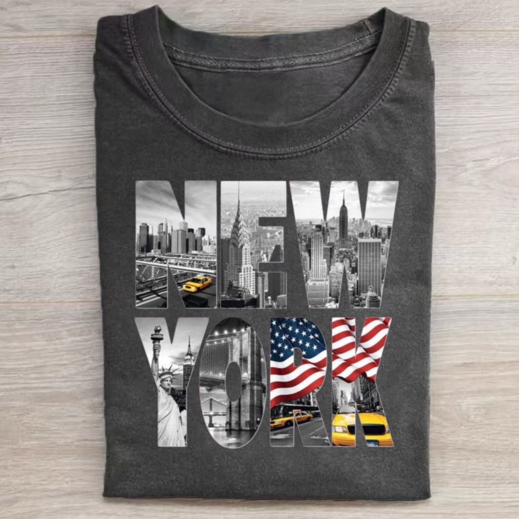 Vintage NYC Landmark Flag Fill Letter T-shirt