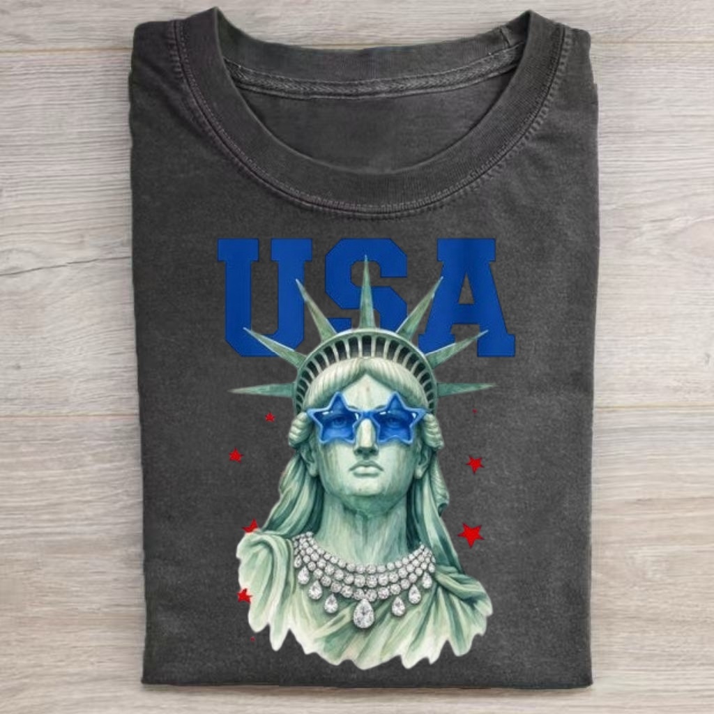 Patriotic Liberty Lady Star Sunglasses Graphic T-shirt