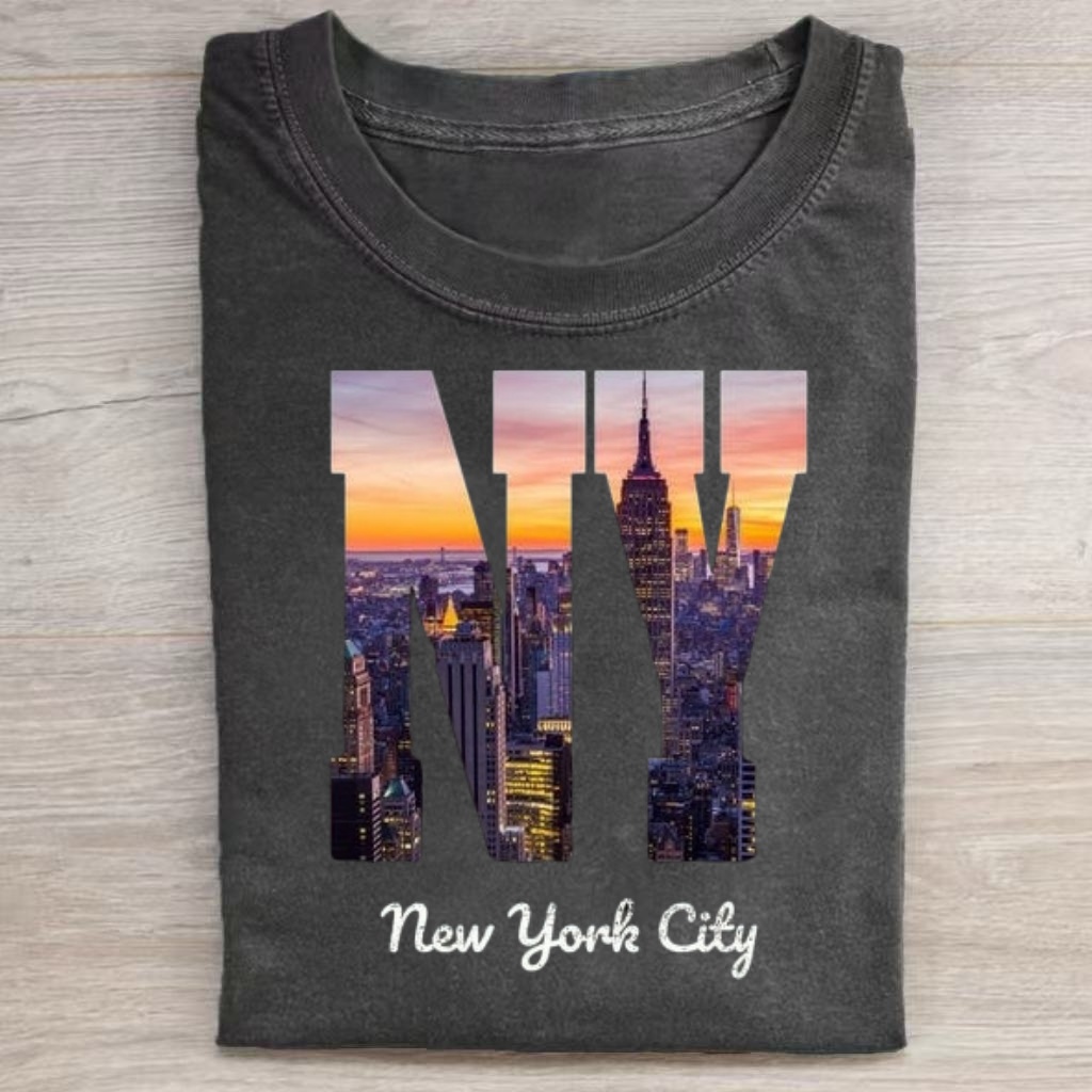Sunset NYC Skyline Fill NY Letter Graphic T-shirt