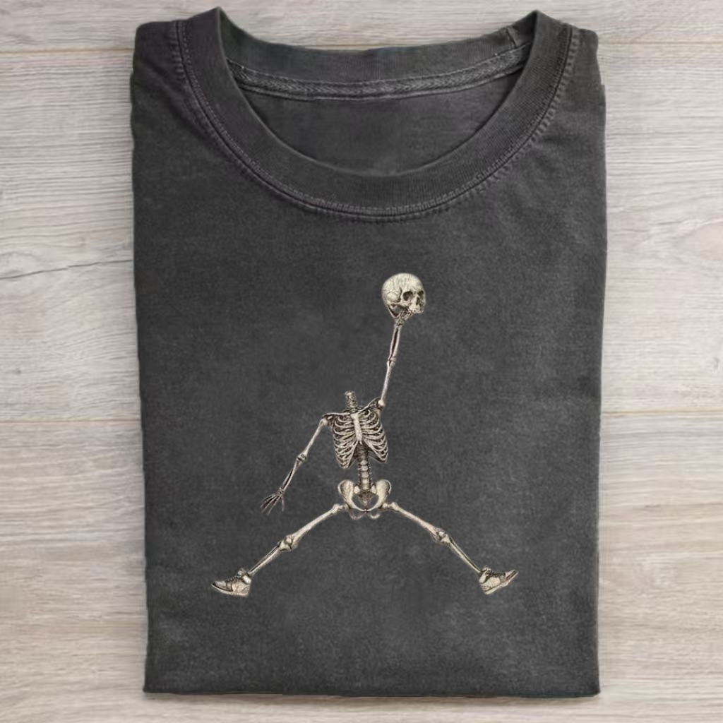 Funny Skeleton Basketball Pose Graphic T-shirt