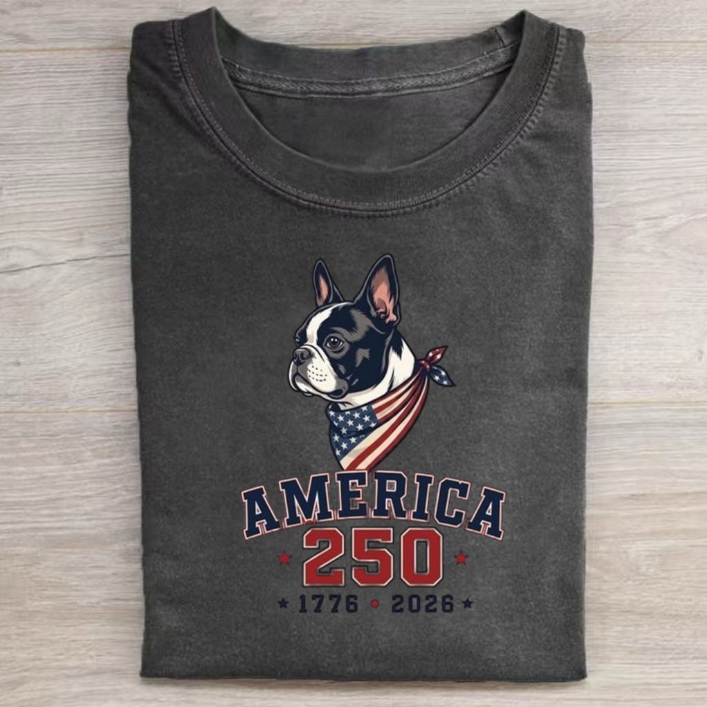 Patriotic Boston Terrier 250 Year USA Casual T-shirt