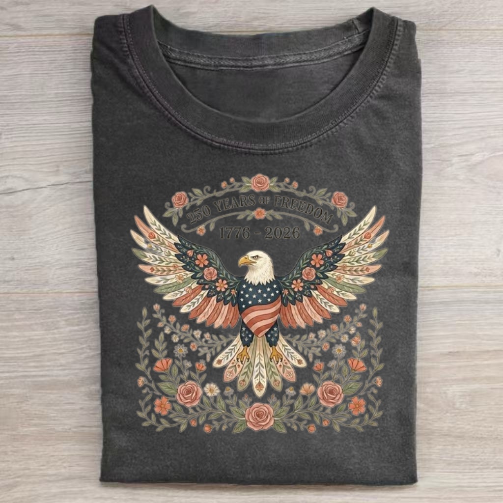 Floral Eagle Freedom Vintage Patriotic T-shirt