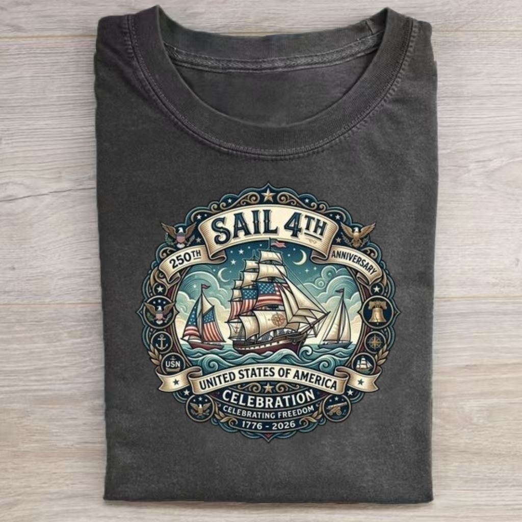 Vintage Sailing Ship USA Anniversary Graphic T-shirt