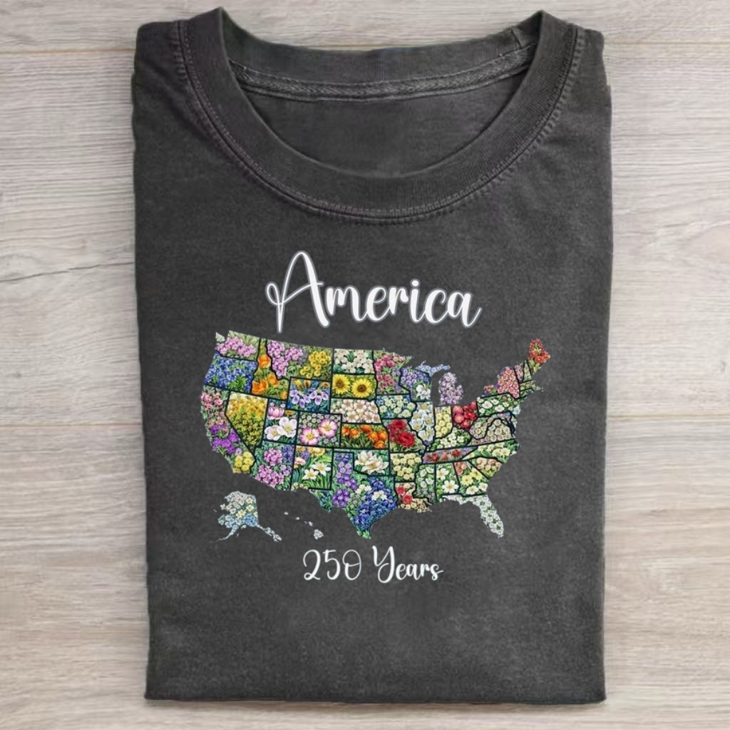 Wildflower State Map America 250 Graphic T-shirt