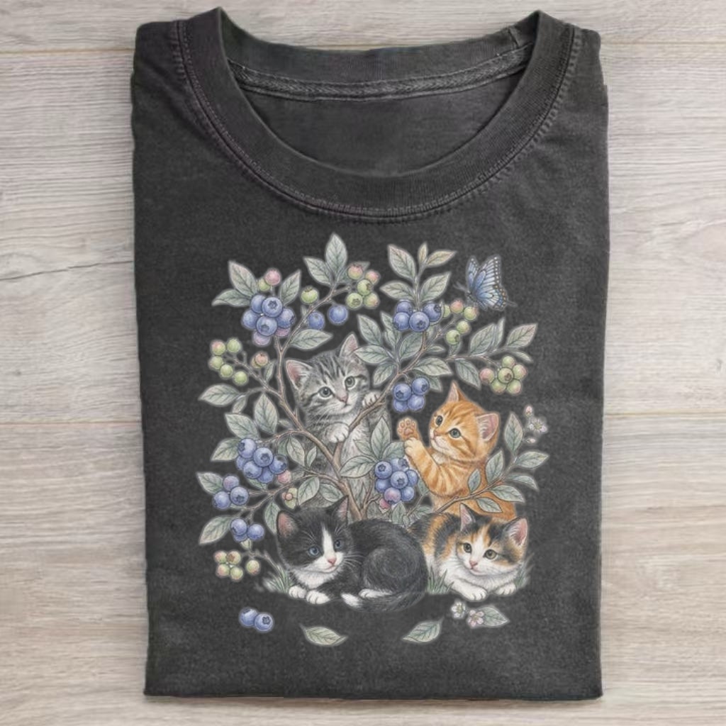 Berry Bush Multi Kitten Nature Graphic T-shirt