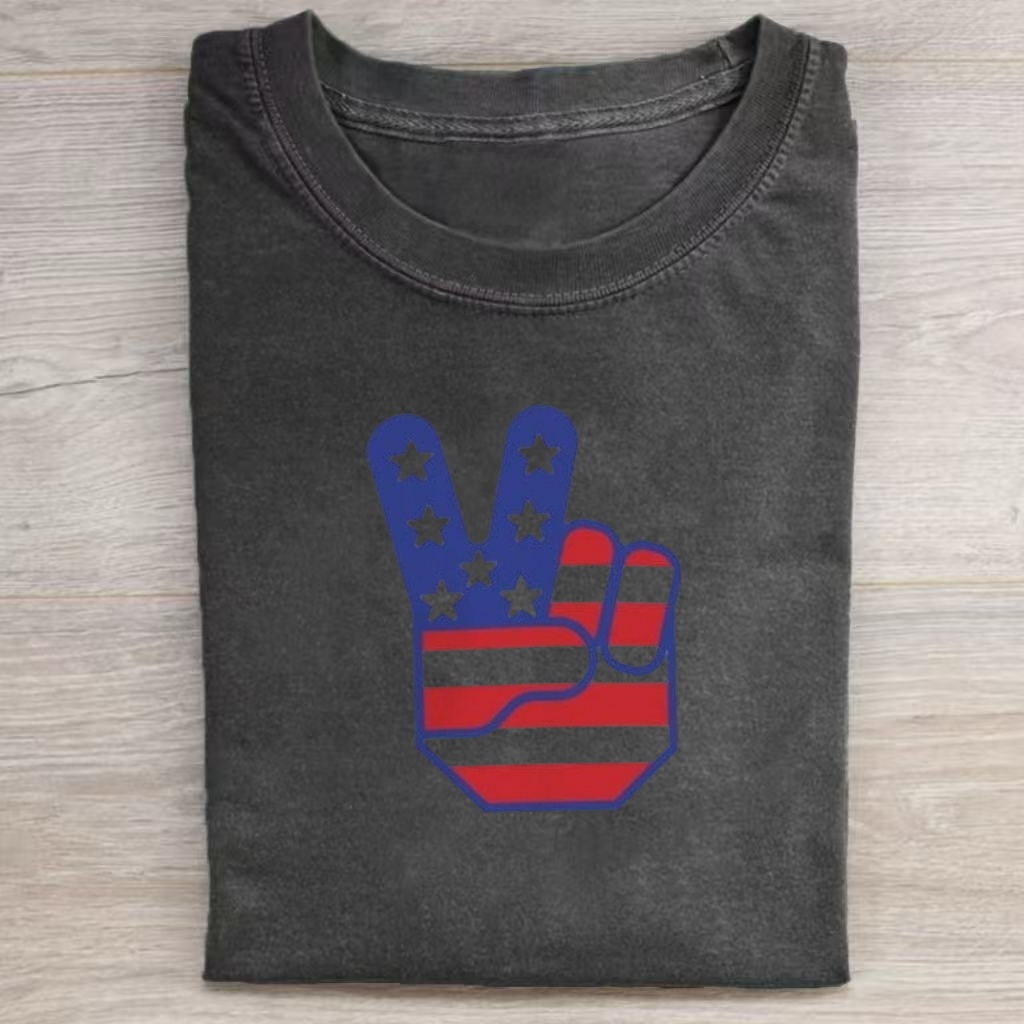Patriotic USA Peace Hand Graphic T-shirt