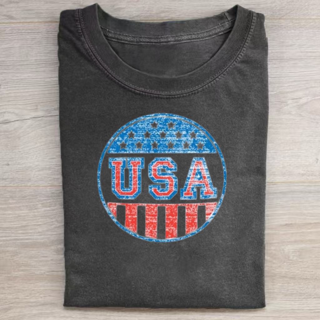 Distressed USA Flag Circle Logo T-shirt