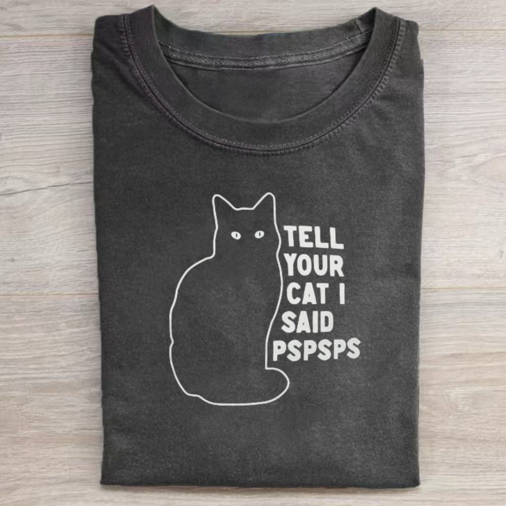 Minimal Cat Outline Humorous Pet Text T-shirt