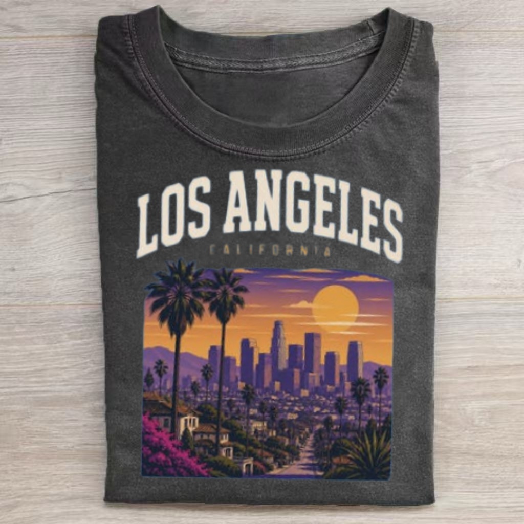 Sunset Palm LA City Skyline Retro T-shirt
