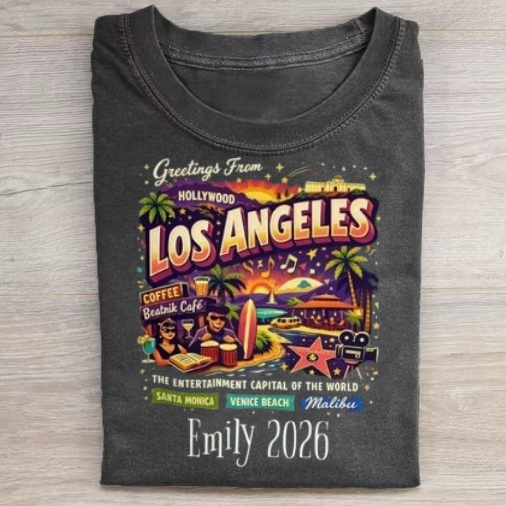 Colorful LA Travel Landmark Graphic T-shirt