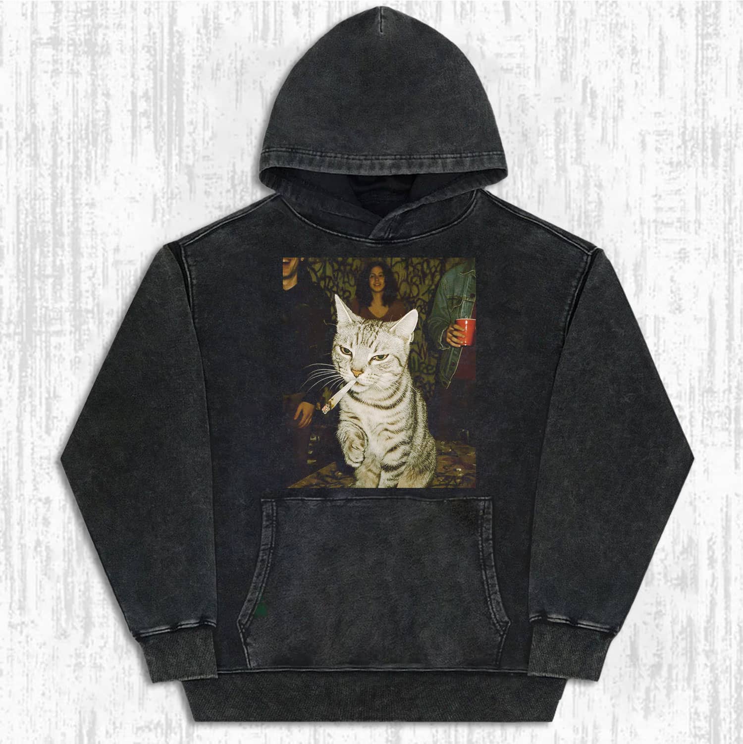 Cool Cat Smoking T-shirt - Vintage Washed Apparel by VanceMade