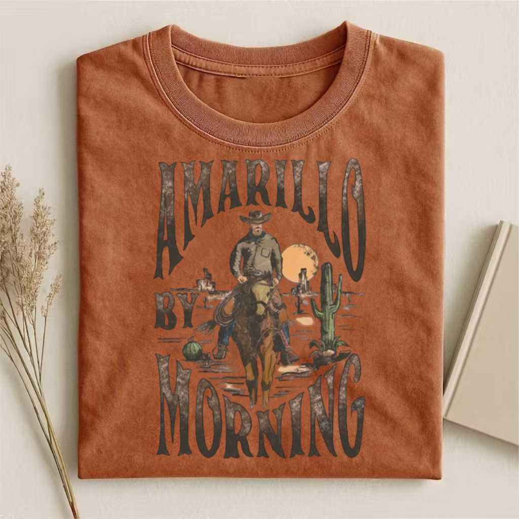 "Amarillo By Morning" Western Cowboy T-shirt - Vintage Washed Apparel by VanceMade