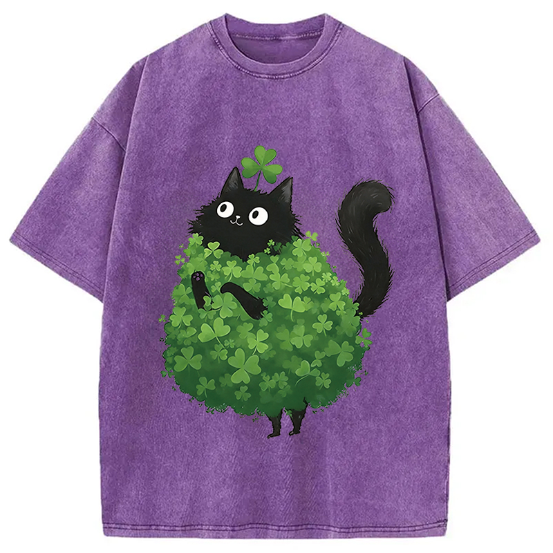 St. Patrick's Day Decorated Cat Washed T-Shirt-Vance