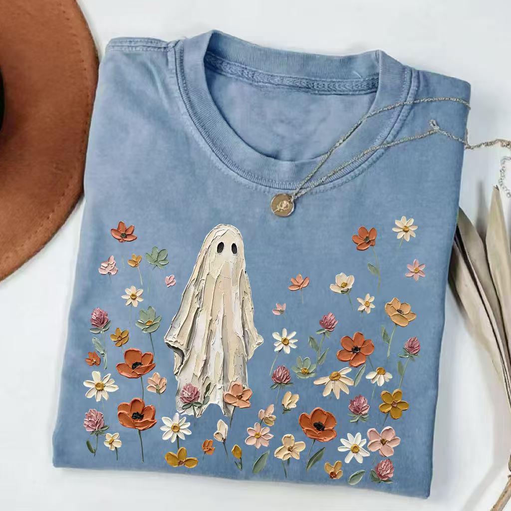 Vintage Floral Ghost Wildflower Halloween T-shirt