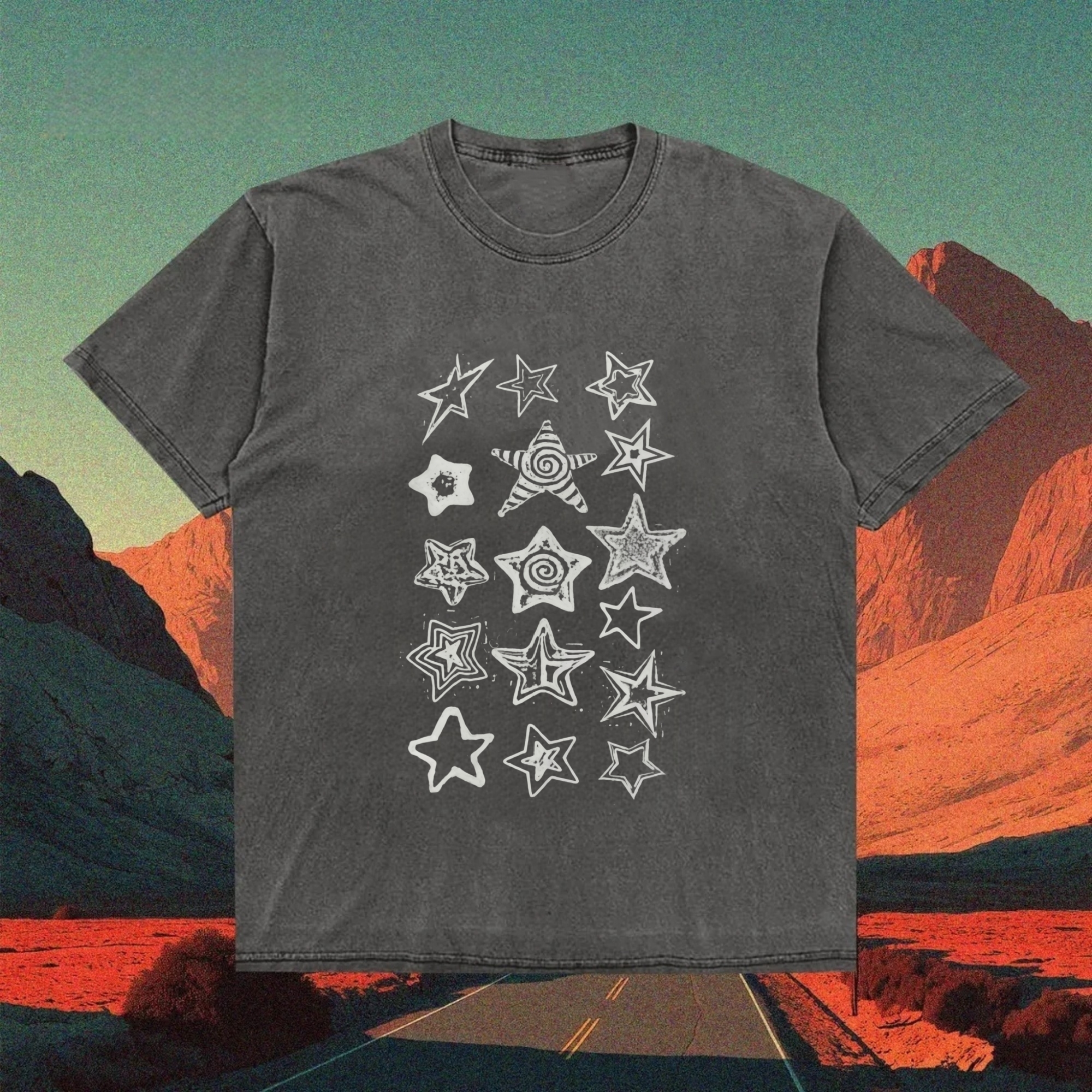 Assorted Star Patterns T-shirt - Vintage Washed Apparel by VanceMade