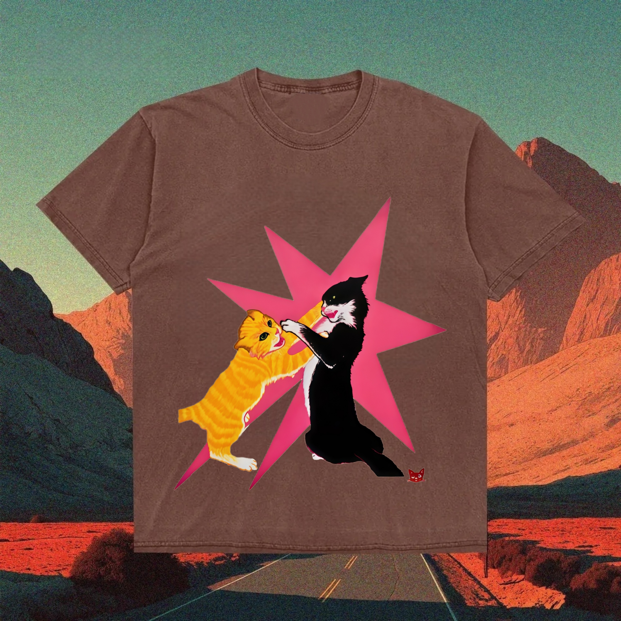Fighting Cats T-shirt - Vintage Washed Apparel by VanceMade