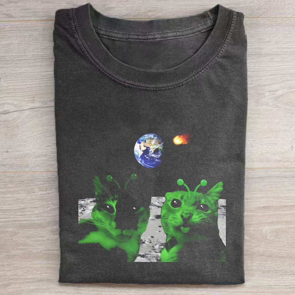 Alien Cats Earth Invasion T-shirt - Vintage Washed Apparel by VanceMade