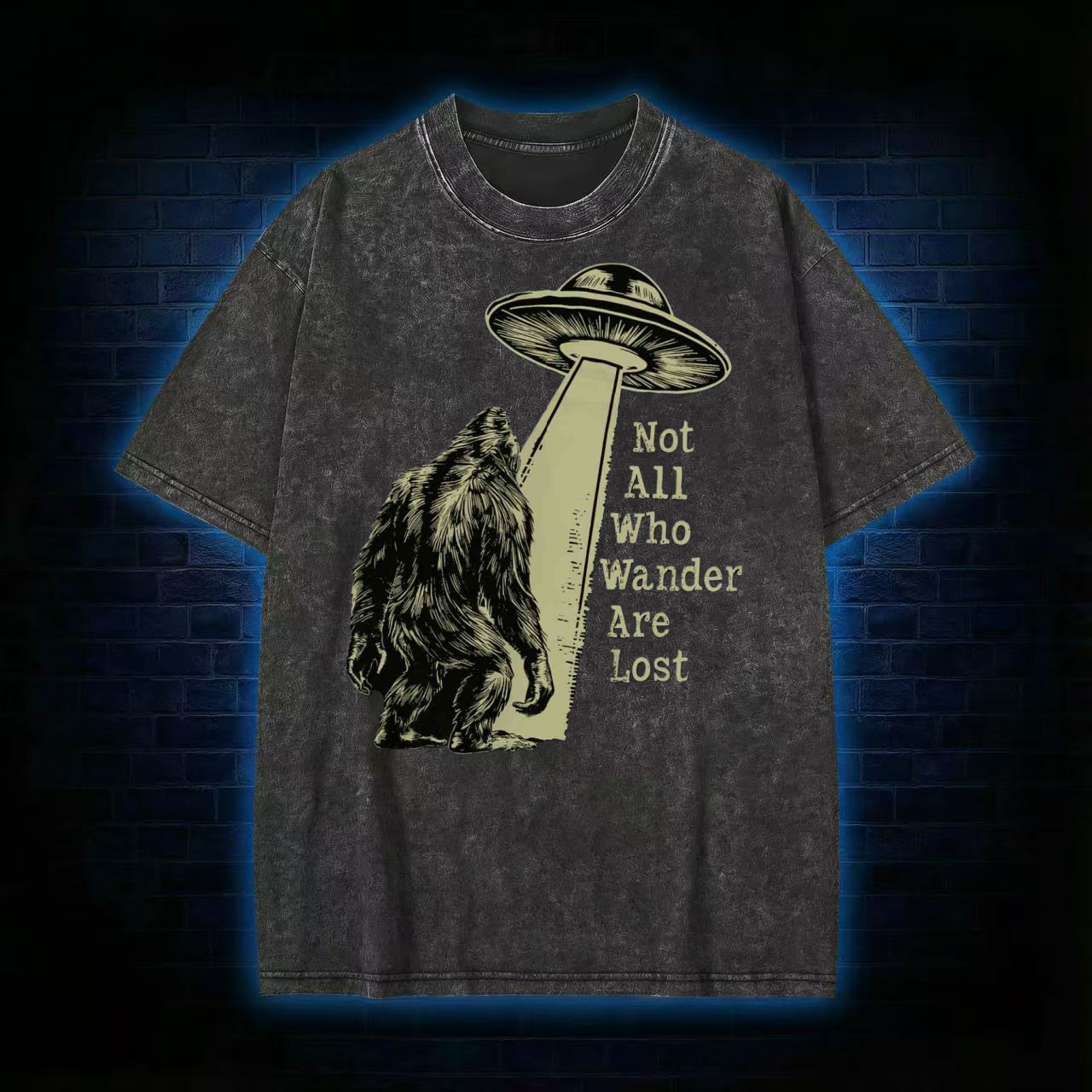 Not All Who Wander Are Lost Bigfoot UFO Washed T-shirt - Vintage Washed Apparel by VanceMade