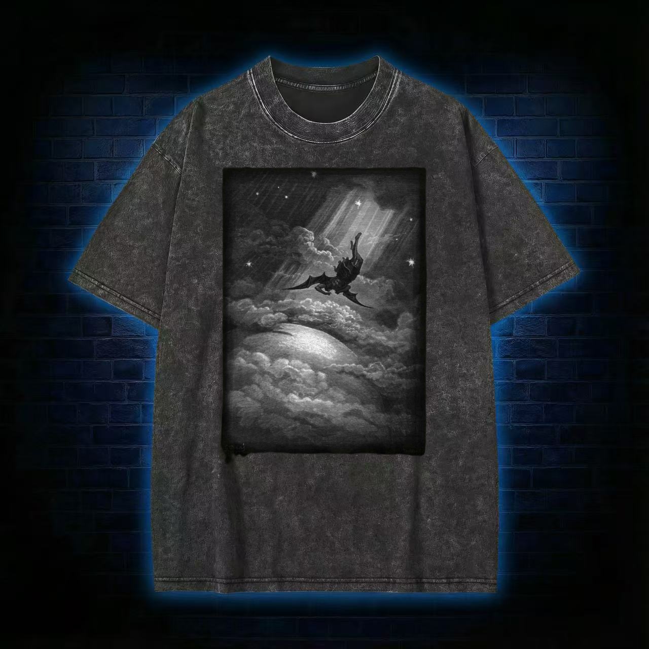 Vampire Bat Moonlight Vintage Horror Washed T-shirt - Vintage Washed Apparel by VanceMade