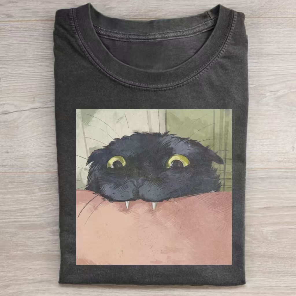 Black Cat Biting Meme T-shirt - Vintage Washed Apparel by VanceMade