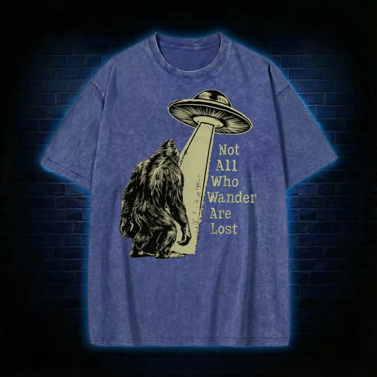 Not All Who Wander Are Lost Bigfoot UFO Washed T-shirt - Vintage Washed Apparel by VanceMade