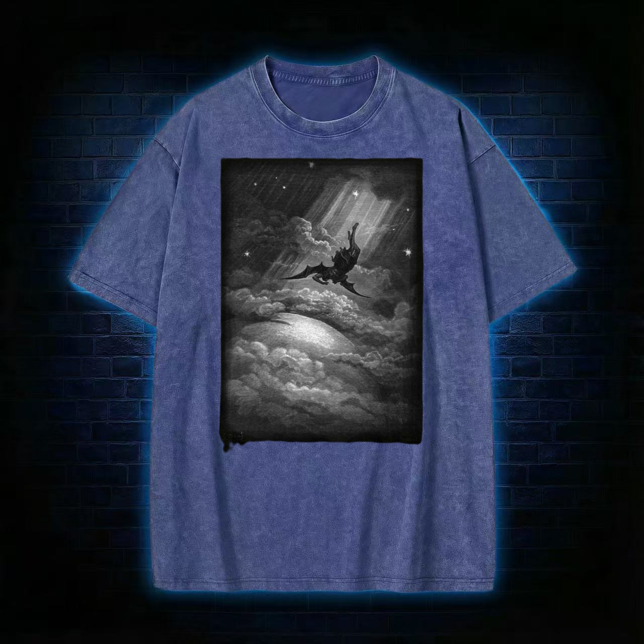 Vampire Bat Moonlight Vintage Horror Washed T-shirt - Vintage Washed Apparel by VanceMade