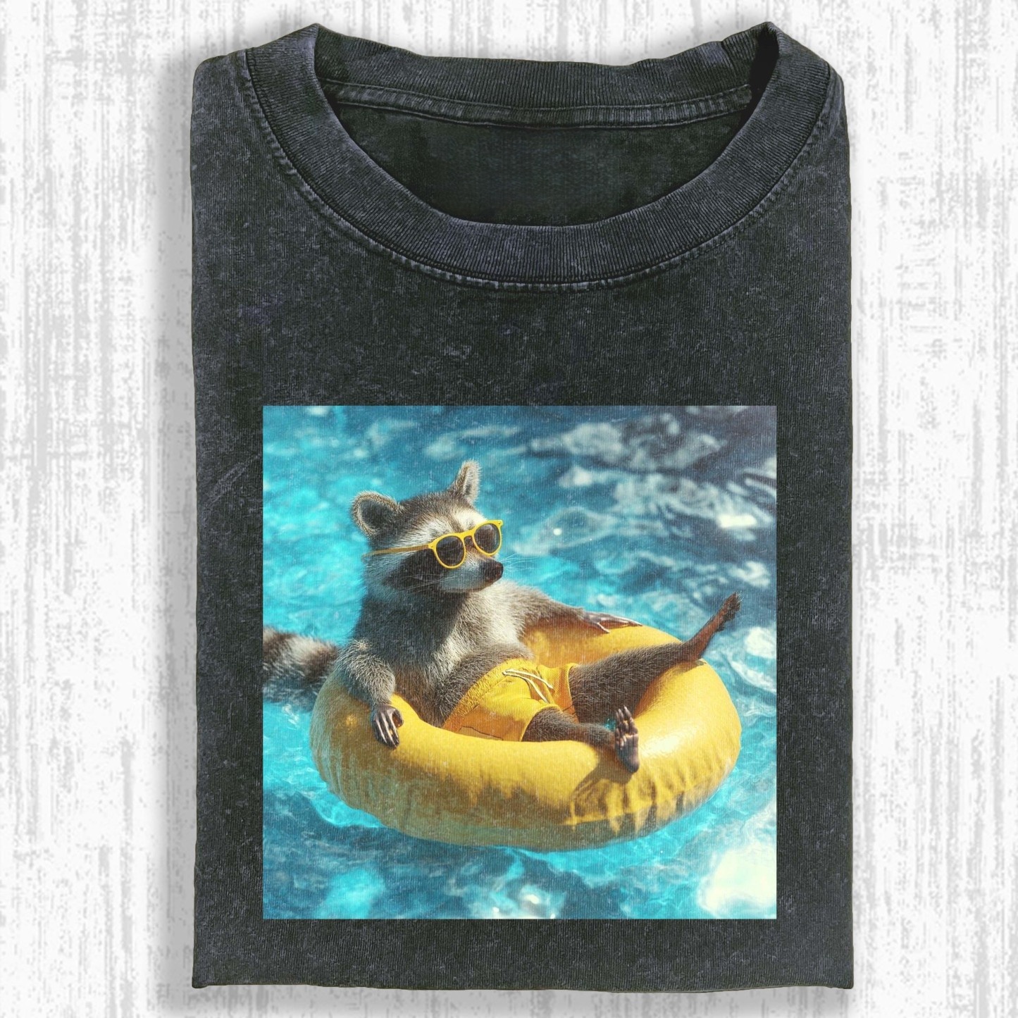 Raccoon Pool Float Summer Meme T-shirt - Vintage Washed Apparel by VanceMade