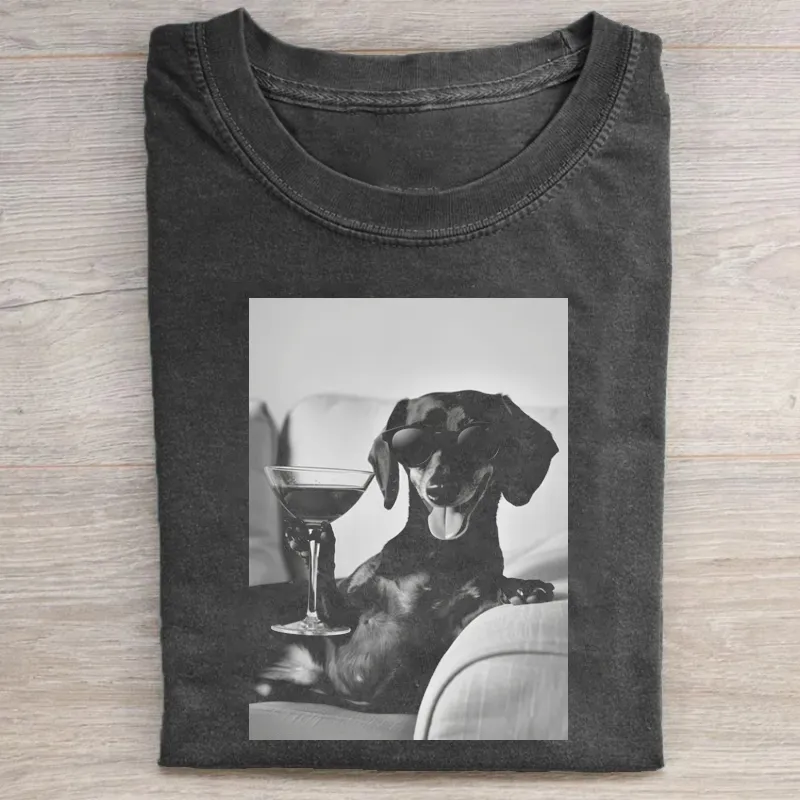 ShawnCraft® Official: Dachshund with Martini Cocktail T-shirt - Premium Breathable Cotton Apparel
