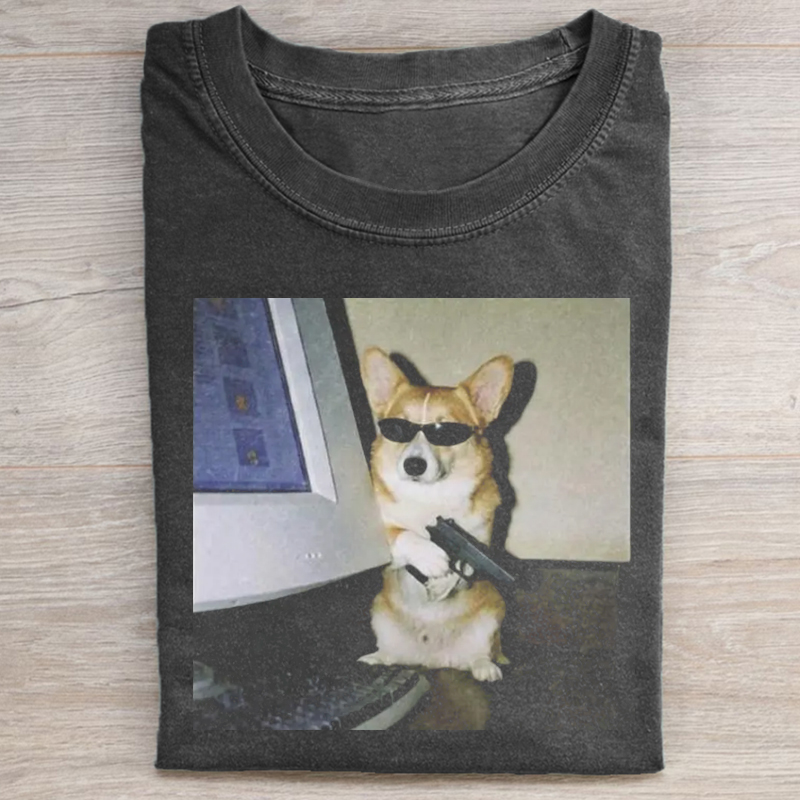ShawnCraft® Official: Gamer Corgi with Gun Meme T-shirt - Premium Breathable Cotton Apparel