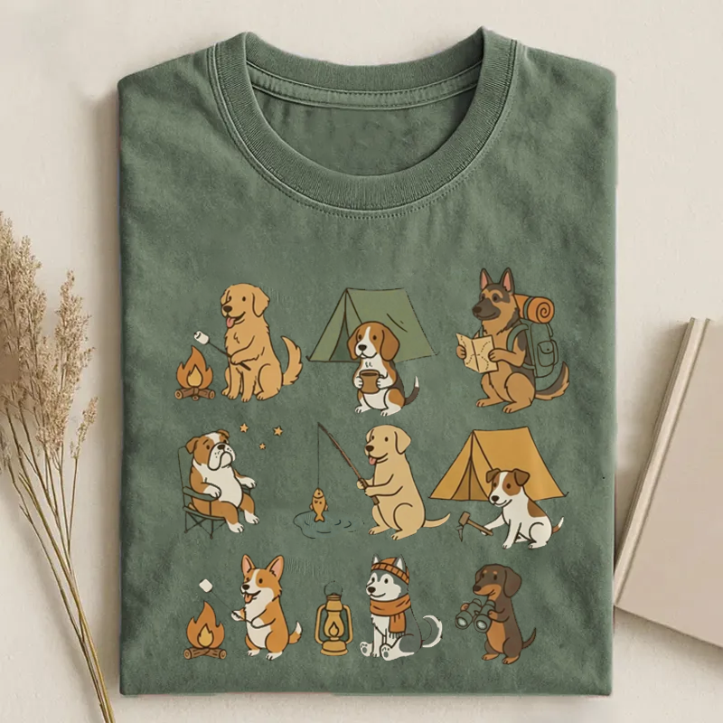Cute Dog Camping T-shirt - Vintage Washed Apparel by VanceMade