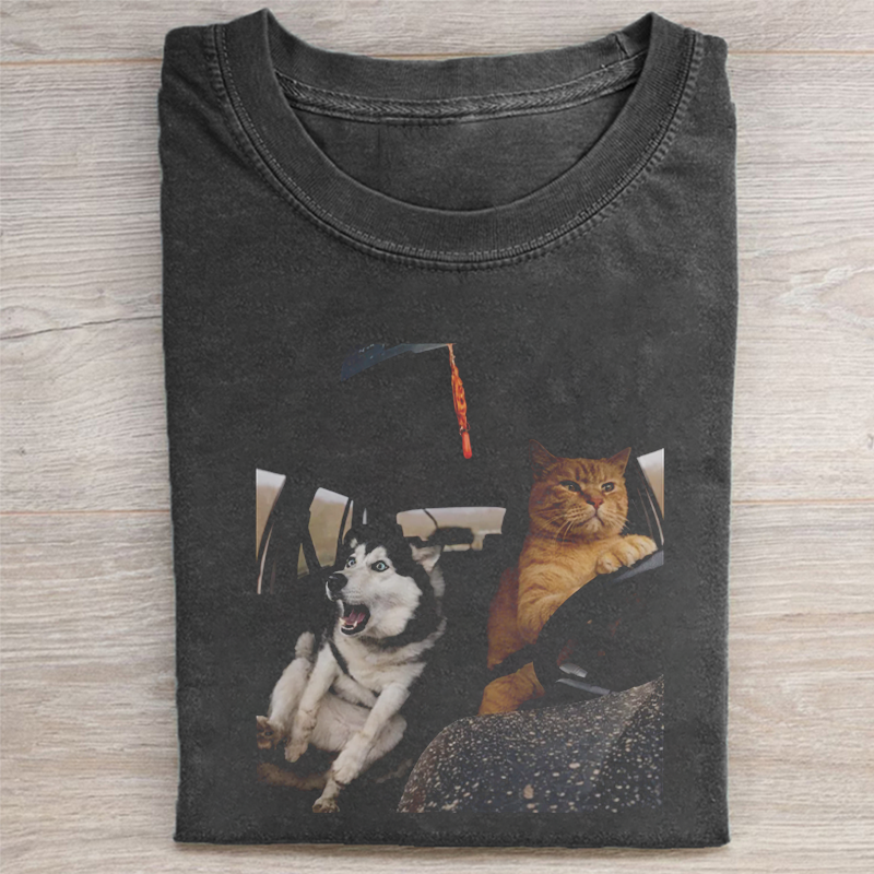 Funny Cat Driving Car T-shirt - Vintage Washed Apparel by VanceMade