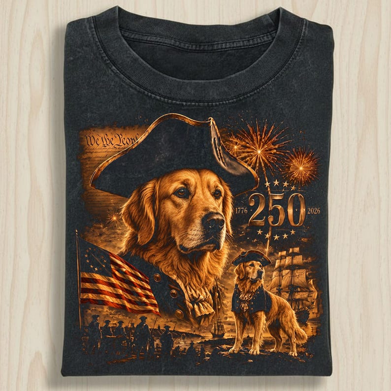 Vintage Patriotic Dog Fireworks Graphic T-shirt